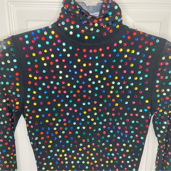 AKIRA Multicolored Rhinestone Bodycon Black Midi Dress Nylon Size Small - Picture 3 of 10